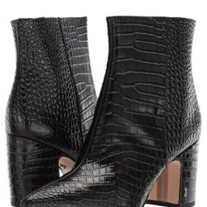 Sam Edelman Black Croc-Embossed Ankle Boots
